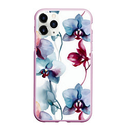 Чехол iPhone 11 Pro матовый Голубая орхидея акварель - паттерн, цвет: 3D-розовый