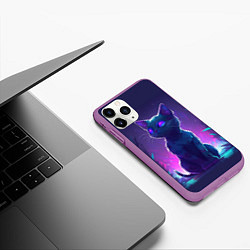 Чехол iPhone 11 Pro матовый Неоновая кошечка, цвет: 3D-фиолетовый — фото 2