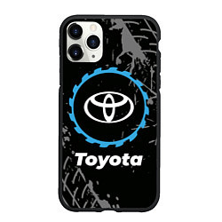 Чехол iPhone 11 Pro матовый Toyota в стиле Top Gear со следами шин на фоне, цвет: 3D-черный