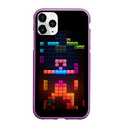Чехол iPhone 11 Pro матовый Неоновый тетрис, цвет: 3D-фиолетовый