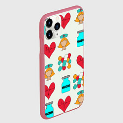 Чехол iPhone 11 Pro матовый Вакцина, пипюпи и сердце, цвет: 3D-малиновый — фото 2