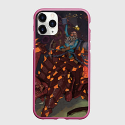 Чехол iPhone 11 Pro матовый Deep Rock Galactic Скаут верхом на монстре, цвет: 3D-малиновый