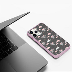Чехол iPhone 11 Pro матовый Коты купидоны паттерн, цвет: 3D-розовый — фото 2