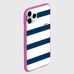 Чехол iPhone 11 Pro матовый Бело-синий полосатый узор, цвет: 3D-фиолетовый — фото 2