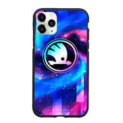 Чехол iPhone 11 Pro матовый Skoda неоновый космос