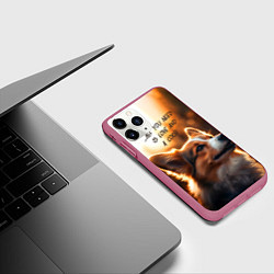 Чехол iPhone 11 Pro матовый Любовь и корги, цвет: 3D-малиновый — фото 2