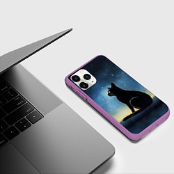 Чехол iPhone 11 Pro матовый Черный кот и звезды - акварель, цвет: 3D-фиолетовый — фото 2