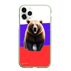 Чехол iPhone 11 Pro матовый Медведь на флаге, цвет: 3D-салатовый