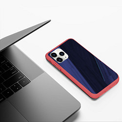 Чехол iPhone 11 Pro матовый Синие и тёмные полосы, цвет: 3D-красный — фото 2