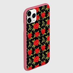 Чехол iPhone 11 Pro матовый Красные розы паттерн, цвет: 3D-малиновый — фото 2