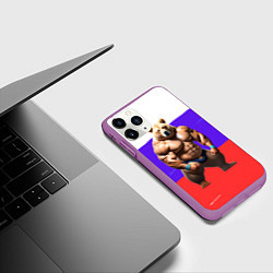 Чехол iPhone 11 Pro матовый Накаченный медведь на Российском флаге, цвет: 3D-фиолетовый — фото 2