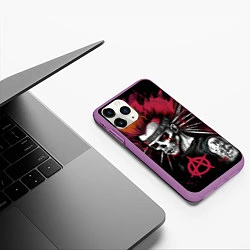 Чехол iPhone 11 Pro матовый Скелет панк анархист, цвет: 3D-фиолетовый — фото 2