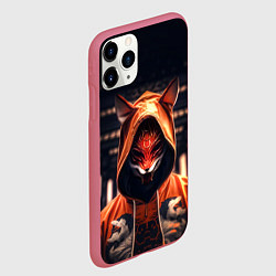 Чехол iPhone 11 Pro матовый Кицунэ на фоне храма - пагоды, цвет: 3D-малиновый — фото 2