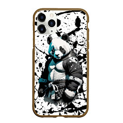 Чехол iPhone 11 Pro матовый Panda samurai on the background of blots, цвет: 3D-коричневый