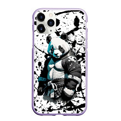 Чехол iPhone 11 Pro матовый Panda samurai on the background of blots, цвет: 3D-светло-сиреневый