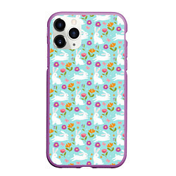 Чехол iPhone 11 Pro матовый Зайцы паттерн, цвет: 3D-фиолетовый