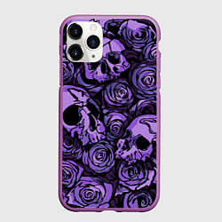 Чехол iPhone 11 Pro матовый Узор Розы и Черепа, цвет: 3D-фиолетовый