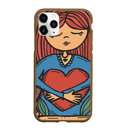 Чехол iPhone 11 Pro матовый Девочка с большим любящим сердцем, цвет: 3D-коричневый