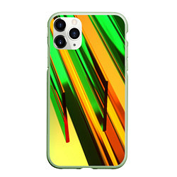 Чехол iPhone 11 Pro матовый Зелёные и оранжевые пластины, цвет: 3D-салатовый