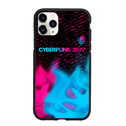 Чехол iPhone 11 Pro матовый Cyberpunk 2077 - neon gradient: символ сверху, цвет: 3D-черный