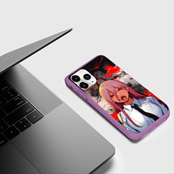 Чехол iPhone 11 Pro матовый Демон Пауэр - Человек бензопила, цвет: 3D-фиолетовый — фото 2