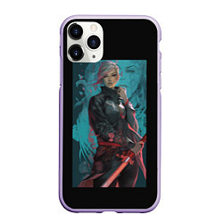Чехол iPhone 11 Pro матовый Девушка самурай с мечом, цвет: 3D-светло-сиреневый