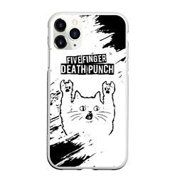 Чехол iPhone 11 Pro матовый Five Finger Death Punch рок кот на светлом фоне, цвет: 3D-белый