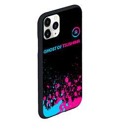 Чехол iPhone 11 Pro матовый Ghost of Tsushima - neon gradient: символ сверху, цвет: 3D-черный — фото 2