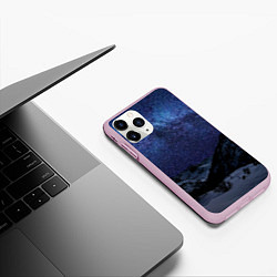 Чехол iPhone 11 Pro матовый Снежные горы и космос, цвет: 3D-розовый — фото 2
