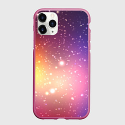 Чехол iPhone 11 Pro матовый Желто фиолетовое свечение и звезды, цвет: 3D-малиновый