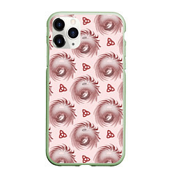 Чехол iPhone 11 Pro матовый Абстрактный цветок и трилистник, цвет: 3D-салатовый