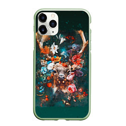 Чехол iPhone 11 Pro матовый Сказочный олень Акварель, цвет: 3D-салатовый