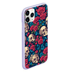 Чехол iPhone 11 Pro матовый Черепа и красные розы, цвет: 3D-светло-сиреневый — фото 2