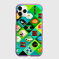Чехол iPhone 11 Pro матовый Марио паттерн, цвет: 3D-фиолетовый