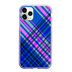 Чехол iPhone 11 Pro матовый Синий ассиметричный узор с розовыми косыми полосам, цвет: 3D-светло-сиреневый