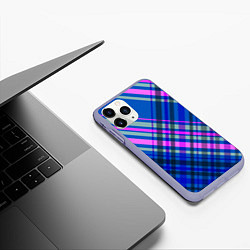 Чехол iPhone 11 Pro матовый Синий ассиметричный узор с розовыми косыми полосам, цвет: 3D-светло-сиреневый — фото 2