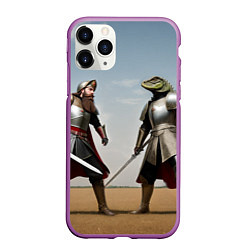 Чехол iPhone 11 Pro матовый Древний Рус против Ящера, цвет: 3D-фиолетовый
