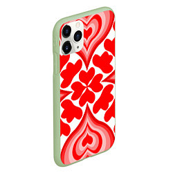 Чехол iPhone 11 Pro матовый Узор из многих сердечек, цвет: 3D-салатовый — фото 2