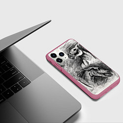 Чехол iPhone 11 Pro матовый Черепа лошадей - эскиз, цвет: 3D-малиновый — фото 2