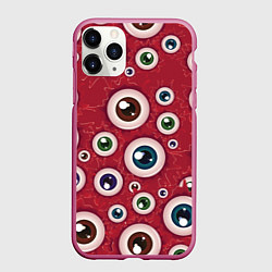 Чехол iPhone 11 Pro матовый Множество жутких глаз, цвет: 3D-малиновый