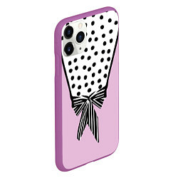Чехол iPhone 11 Pro матовый Костюм Барби: черный горох с полосатым бантом, цвет: 3D-фиолетовый — фото 2