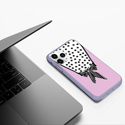 Чехол iPhone 11 Pro матовый Костюм Барби: черный горох с полосатым бантом, цвет: 3D-светло-сиреневый — фото 2