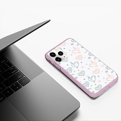 Чехол iPhone 11 Pro матовый Lovely hearts, цвет: 3D-розовый — фото 2