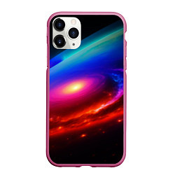 Чехол iPhone 11 Pro матовый Неоновая галактика, цвет: 3D-малиновый