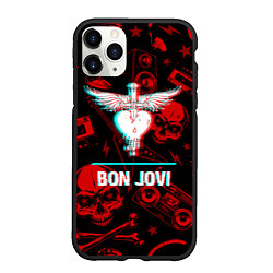 Чехол iPhone 11 Pro матовый Bon Jovi rock glitch, цвет: 3D-черный