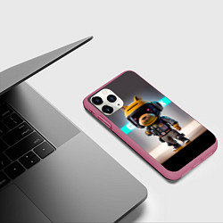 Чехол iPhone 11 Pro матовый Малютка-капибара - нейросеть - киберпанк, цвет: 3D-малиновый — фото 2