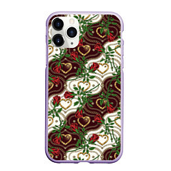 Чехол iPhone 11 Pro матовый Романтика - сердечки и розы, цвет: 3D-светло-сиреневый