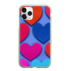 Чехол iPhone 11 Pro матовый Паттерн сердечки, цвет: 3D-салатовый