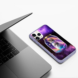 Чехол iPhone 11 Pro матовый Котик в звездном небе, цвет: 3D-светло-сиреневый — фото 2
