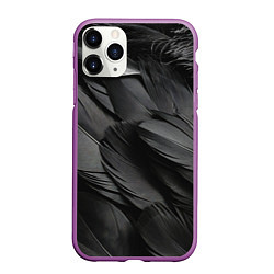 Чехол iPhone 11 Pro матовый Черные перья ворона, цвет: 3D-фиолетовый